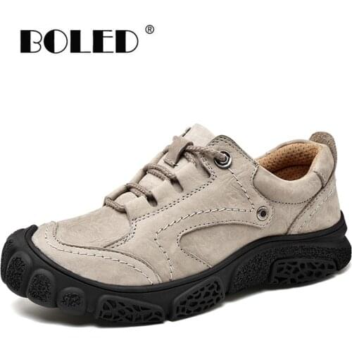 Genuine Leather Retro Ankle Boots Men Quality Autumn Soft Rubber Sole Shoes Men Platform Outdoor Walking Trekking Men Shoes