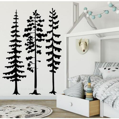 Pine Tree Forest Wall Decals Woodland Nursery Wall Decor Large Tree Vinyl Wall Sticker Kids Room Tree Wall Art Decor Mural LL878