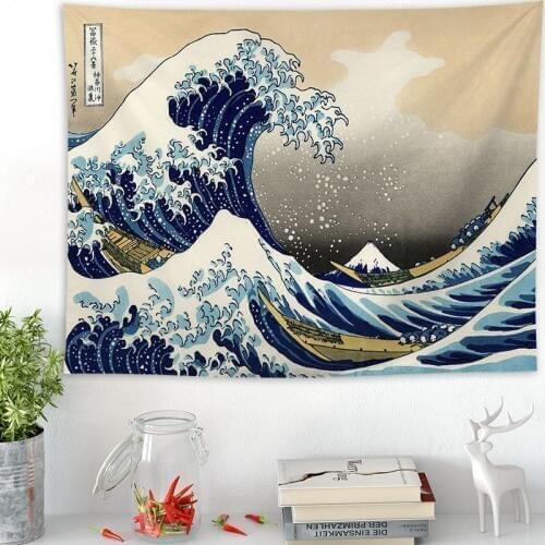 Japan Kanagawa Waves Printed Hanging Tapestry Whale Arowana Wall Hanging Tapestries Boho Bedspread Yoga Mat Blanket 2 Size