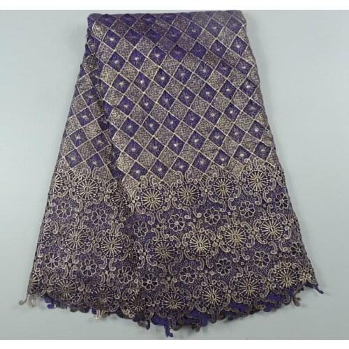 New bronzed cord African lace fabric material guipure lace fabric hot sale purple color high quality for sewing lady dress