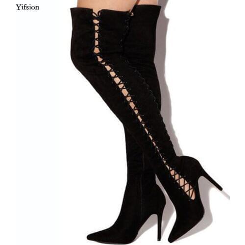 Olomm New Arrival Women Over The Knee Boots Stiletto High Heels Boots Pointed Toe Elegant Black Shoes Women Plus US Size 5-15