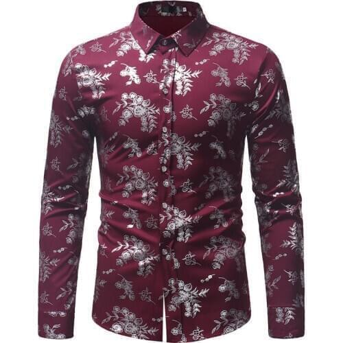 European Designer Printed Mens Shirts Long Sleeve Mens Dress Shirt Casual Flower Printed Shirts Men Brand Clothing 2020 A401
