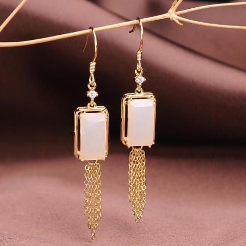 Natural white jade ear nails 925 silver-encrusted jade ear nails white jade ear pendant jade ear nails with certificate
