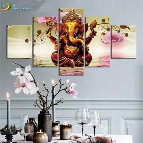 Shiva India Lord Elephant Buddha Pink Rose 5D Diy Diamond Painting Wall Art Religion Diamond Embroidery Mosaic Living Room Decor