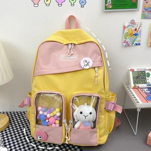 2021 School Bag Backpack ForTeenagers Girls Cute Ring Bag Designer Travel Bags Laptop Backpack Women Notebook Patchwork Backpack