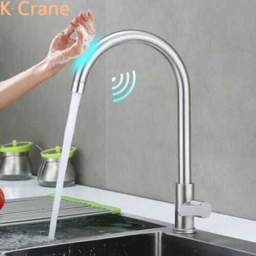 Kitchen Sink Touch Faucets Single Cold Smart Sensor Tap Bathroom Basin Torneira Brushed Stainless Steel Grifo Deck Mounted Taps