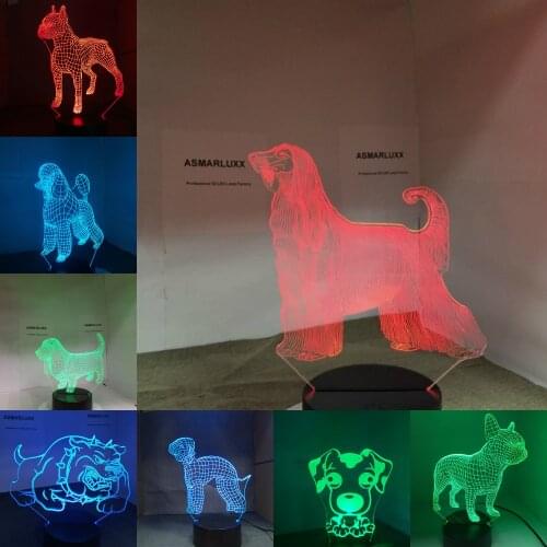Dog 3D Lamp LED NightLight Bulldog Poodle Jack Russell Terrier Rottweiler Afghan Hound Basset Hound Dobermann Labrador Retriever