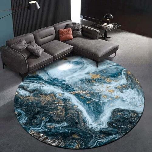 Modern Round Carpet Living Room Decoration Non Slip Area Rugs Abstract Blue Ink Printing Chair Cushion Nordic Bedroom Mat100*100