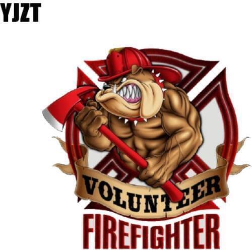 YJZT 17.8CM*17.2CM Bull Dog Volunteer Firefighter Reflective Decal Car Sticker PVC 12-0501