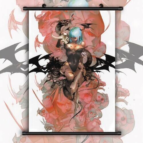 Darkstalkers Morrigan Aensland Lilith Canvas Print Wall Poster Scroll Room Decor
