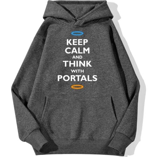 Keep Calm and Think with Portals Hoodie Sweatshirt Hip Hop Autumn Hoodies Fashion Men Sweatshirts Fleece Warm Streetwear