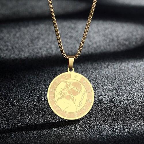 QIAMNI Vintage Sagittarius Zodiac Sign Necklace For Women Men 12 Constellation Horoscope Chain Choker Bijoux Femme Collar Gift