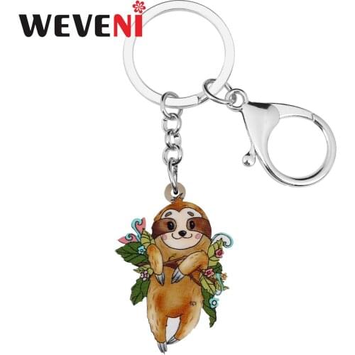 WEVENI Acrylic Sweet Cartoon Orange Sloth Leaf Keychains Ring Fashion Purse Car Key Chain Unique Gifts Jewelry For Women Girls