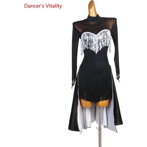 Latin Dance Skirt female fashion Tassel Sequins Dress Practice Clothes New Child Profession Custom Competition Clothing