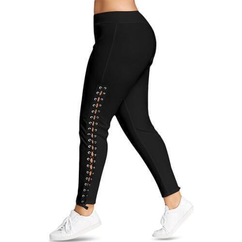 Women Pencil Pants Black White Leggings Plus Size 5XL Lace Up Leggings Side Rope Leggings Pant Big Size Leggins