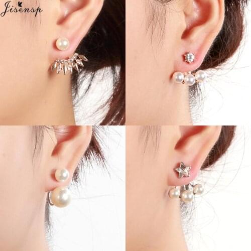 Jisensp Vintage Women Faux Pearl Stud Earrings Simple Fashion Star Rhinestone Ear Jackets Evening Party Earrings Jewelry Gift