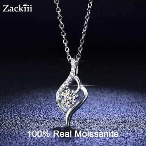 Real Moissanite Necklace 0.5 Carat Round Diamond Pendant Necklace for Women Girls Birthday Gift Sterling Silver Fine Jewelry