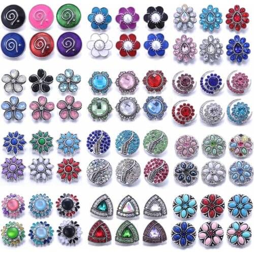 10pcs/lot Wholesale Mix 18mm Snaps Jewelry Metal Rhinestone Flower 18mm Snap Buttons Fit Snap Button Bracelet Charms Jewelry