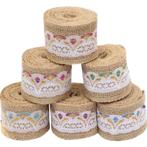 2 Meters/Lot 50mm Natural Jute Burlap Lace Ribbon White Lace Trim Edge Wedding Party Decorative Christmas Gift Wrapping Ribbon