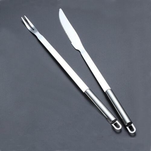 2pcs/lot Barbecue Tool Sets Outdoor Picnic Roasted Whole Lamb bake Kitchen Stainless Steel Barbecue BBQ Fork Knife OK 0272
