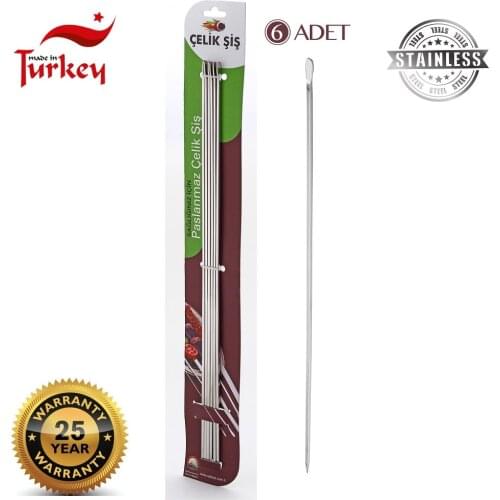 60CM 6 pcs Long Turkish Eggplant Shish Kebab Skewers Stainless Steel Barbecue Tool Grill Reusable Needle Sticks with Storage Box