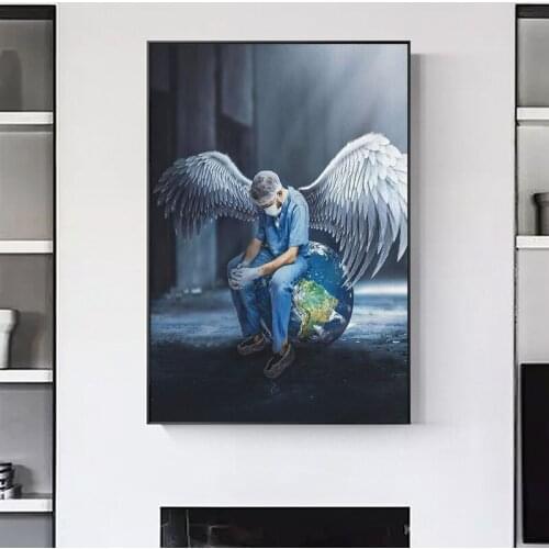 Nurse Angel Around The World Canvas Painting Abstract Graffiti Art Prints and Poster Wall Art Picture for Living Room Home Decor