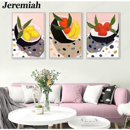 Nordic Abstract Fruit Canvas Painting Print Lemon Apple Banana Simple Picture Wall Art Kitchen Living Room Decoration