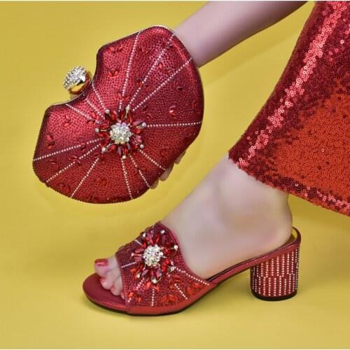 Latest Women Shoes and Bags To Match Set Italy Nigerian Women Party Shoes and Bag Set Decorated with Rhinestone Plus Size Shoes