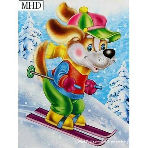 5d diy diamond painting cartoon animal skiing full square drill resin home decoration 3D mosaic diamond embroidery kit MAB168