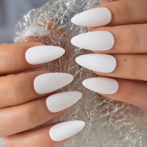 White Nail Stickers Stiletto Shape High Quality Artificial Fingernails Nail Tips Medium Matte Fake Nails