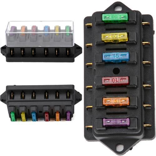6 Way Circuit Standard ATO Blade Fuse Box DC 12V/24V Car Fuse Block Holder with 6pcs 3A-30A Fuses