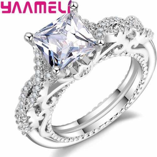Brand 925 Sterling Silver Rectangle 5A Clear Zircon Shining Ring Wedding Engagement Finger Jewelry For Women Fashion