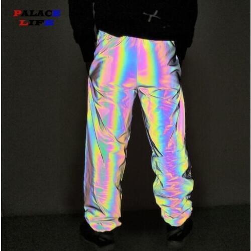 Men Spring Autumn colorful reflective pants hip hop mens pants streetwear rainbow colored jogger men women sweatpants