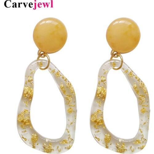 Carvejewl Hollow Gold foil Irregular Resin Earrings for Women statement Big Geometric Pendant CLIP Earrings Female Party Jewelry