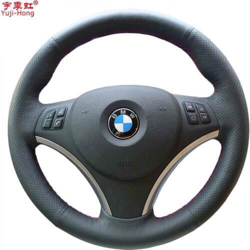 Yuji-Hong Artificial Leather Car Steering Wheel Covers Case for E90 320i 325i 330i 335i Hand-stitched Black Cover