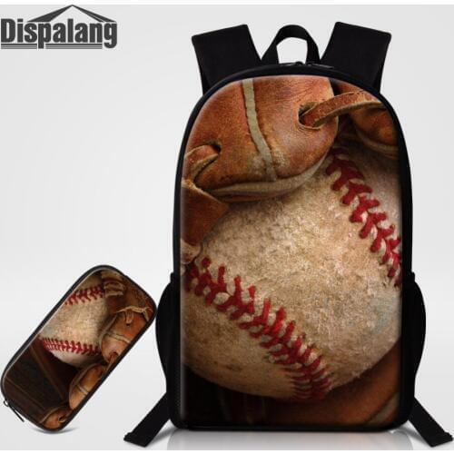 Dispalang Women Men Baseball Printing Backpack With Pencil Case 2pcs Sets Kids School Bags With pencil Bag for Teenagers Mochila