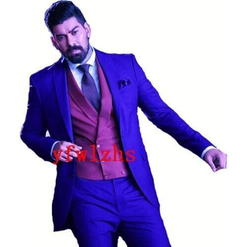 Handsome Groomsmen Notch Lapel Groom Tuxedos Wedding Dress Men Suits Blazer Prom Dinner (Jacket+Pants+Tie+Vest) A731