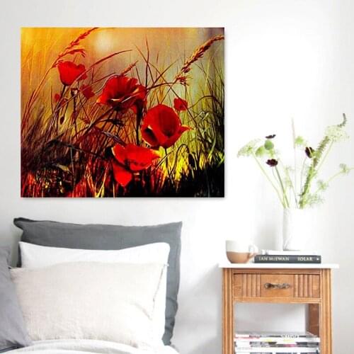 Red Flower Diamond Art Painting Retro Wall Adecor Jewel Cross Stitch Mosaic Paint Diy 5D Home Room Decor Adults Crafts