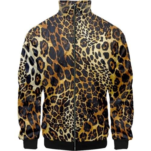 UJWI Leopard Print Jacket Long Sleeve Winter Jacket Stand Collar Zipper Clothes Mens Large Size Casual Fun Pattern Dropship 5XL