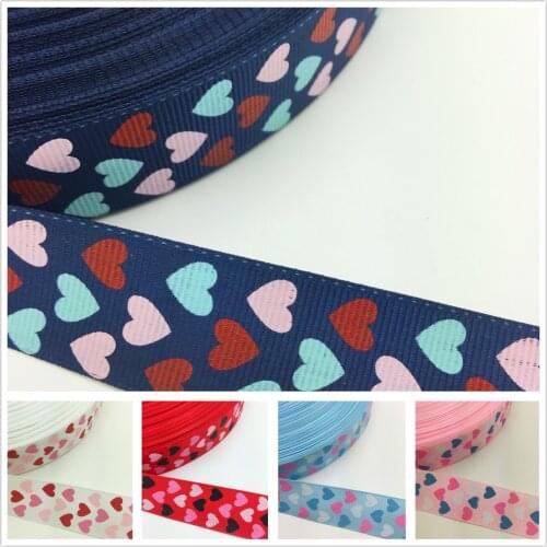 NEW DIY 5 Yards 1'' 25mm Peach Heart Printed Grosgrain Ribbon Hair Bow Sewing