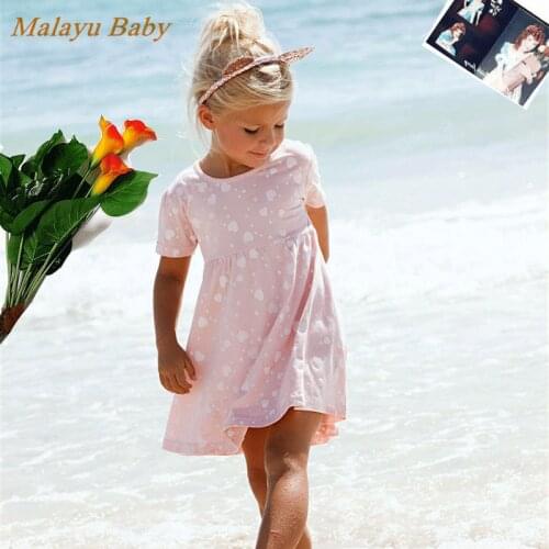 [Malayu Baby] Girls Dresses 2021 Summer New Sweet Child Cotton Heart Print Princess Costume 1-5 Year Casual Kids Clothing