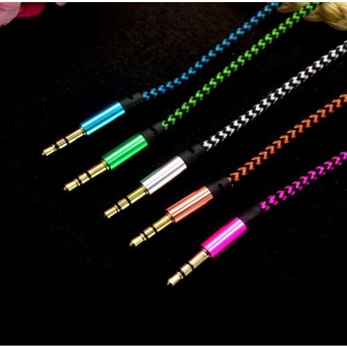 100pcs/lot Nylon Aux Cable 3.5mm to 3.5 mm Male to Male Jack Auto Car Audio Cable Cord For Iphone Xiaomi speaker