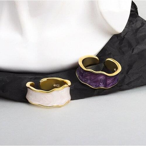 New Fashion Gold Color Copper Finger Rings Stackable Adjustable White Purple Enamel Ring For Women Jewelry Gift Dropship