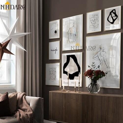 Nordic Modern Vogue Posters Pictures Canvas Print Painting Wall Art Black White Abstract Line Figure Home Living Room Decoration