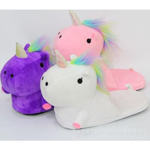 Winter Lovely Plush Unicorn Home Slippers Women&Men Indoor Soft Warm Shoes Creative Cartoon Animal White Fur Cotton Flip Flops