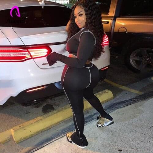 Sporty Two Piece Set One Shoulder Crop Top Flare Stacked Leggings Fitness Clothes Women Sexy Casual Outfits Autumn Matching Sets