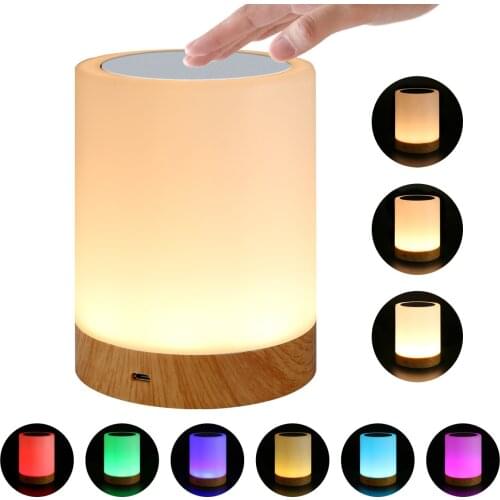 Dimmable Led Colorful Creative Wood Grain Charging Night Light Bedside Table Lamp Ambient Light Touch Light Room Lights Decor