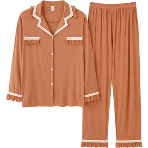 Women Lace Modal Pajamas Set Summer 2Piece/Set Sexy Mom Solid Female Thin Pyjama Big SleepwearPjs Home Soft Princess Sleepwea