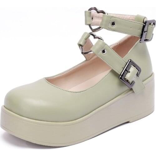 Womens Creepers Heel Platform Shoes Summer Belt Heart Buckle Sandals Casual Gothic Oxfords Wedge Heel Retro Plus Size 4Colors