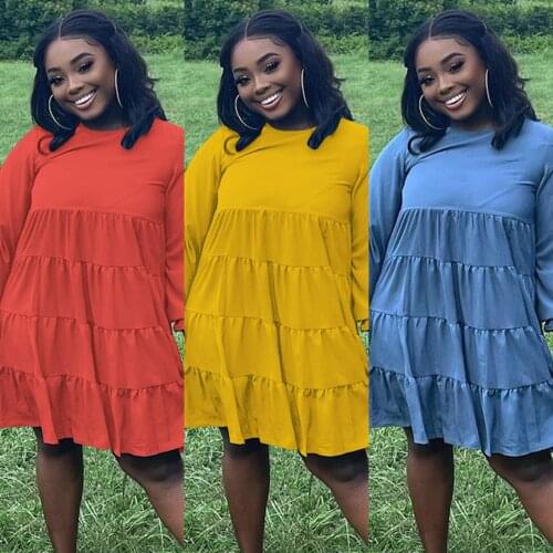 Plus Size XL -5XL Casaul Women Shirt Dress Loose O-neck Streetwear Autumn Dresses For Women Outfit